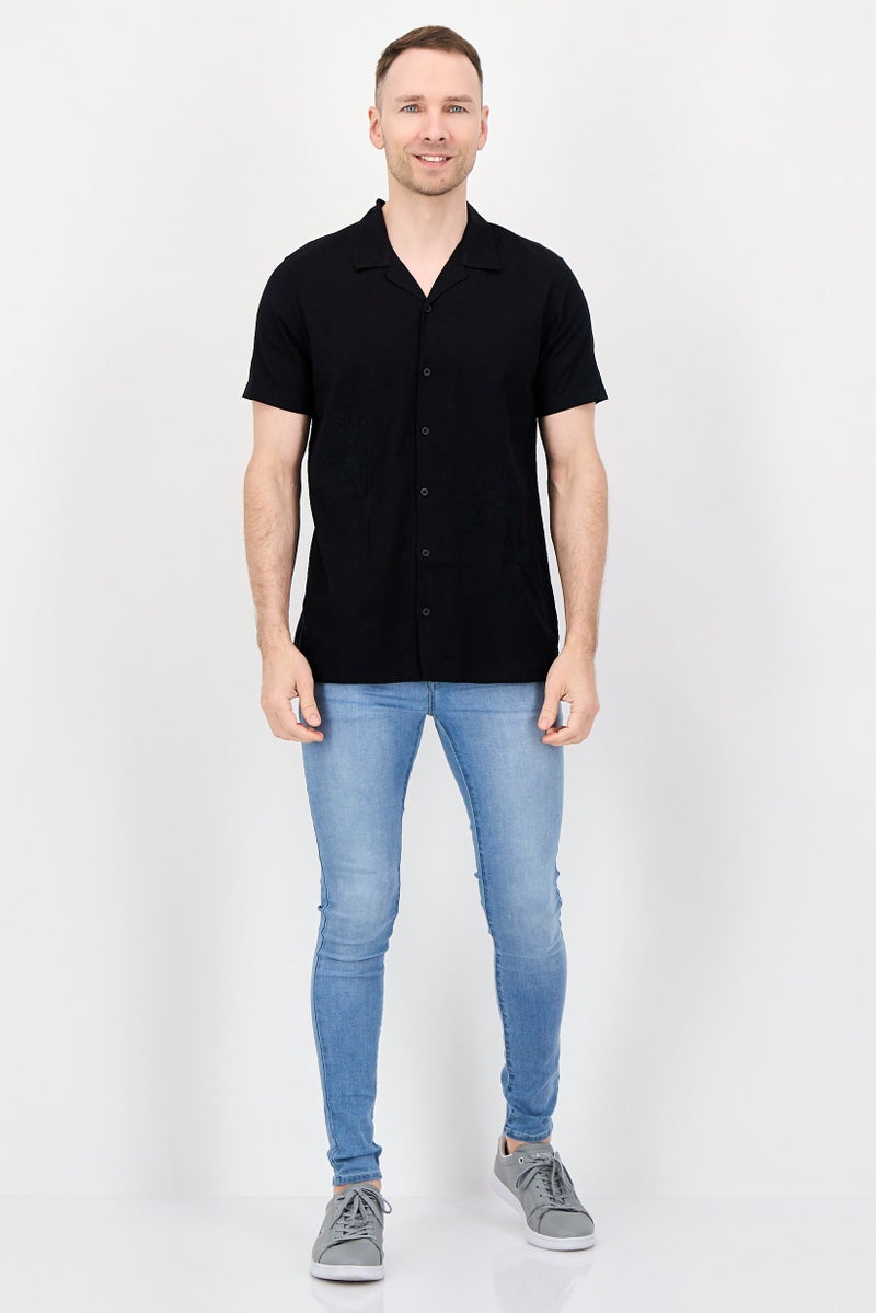 Threadbare Men Regular Fit Short Sleeve Embroidered Casual Shirt, Black - Image 4